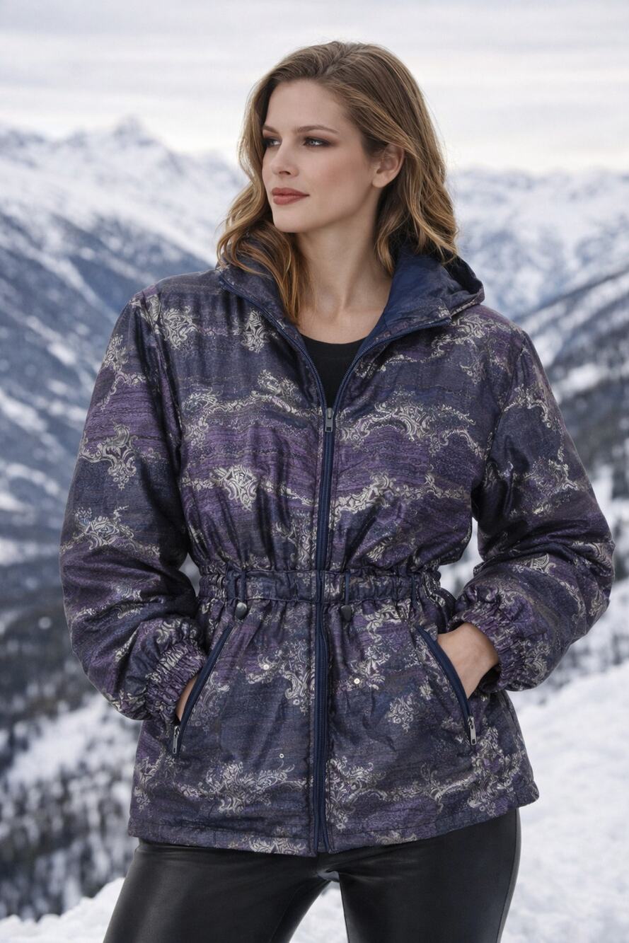 Vintage Skea 80s Made in USA Purple Silver Brocade Retro Glam Ski Jacket Size 8